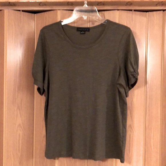 Sanctuary - Knot Sleeve Short Sleeve Tee - Medium Top - Olive Green - Picture 1 of 4